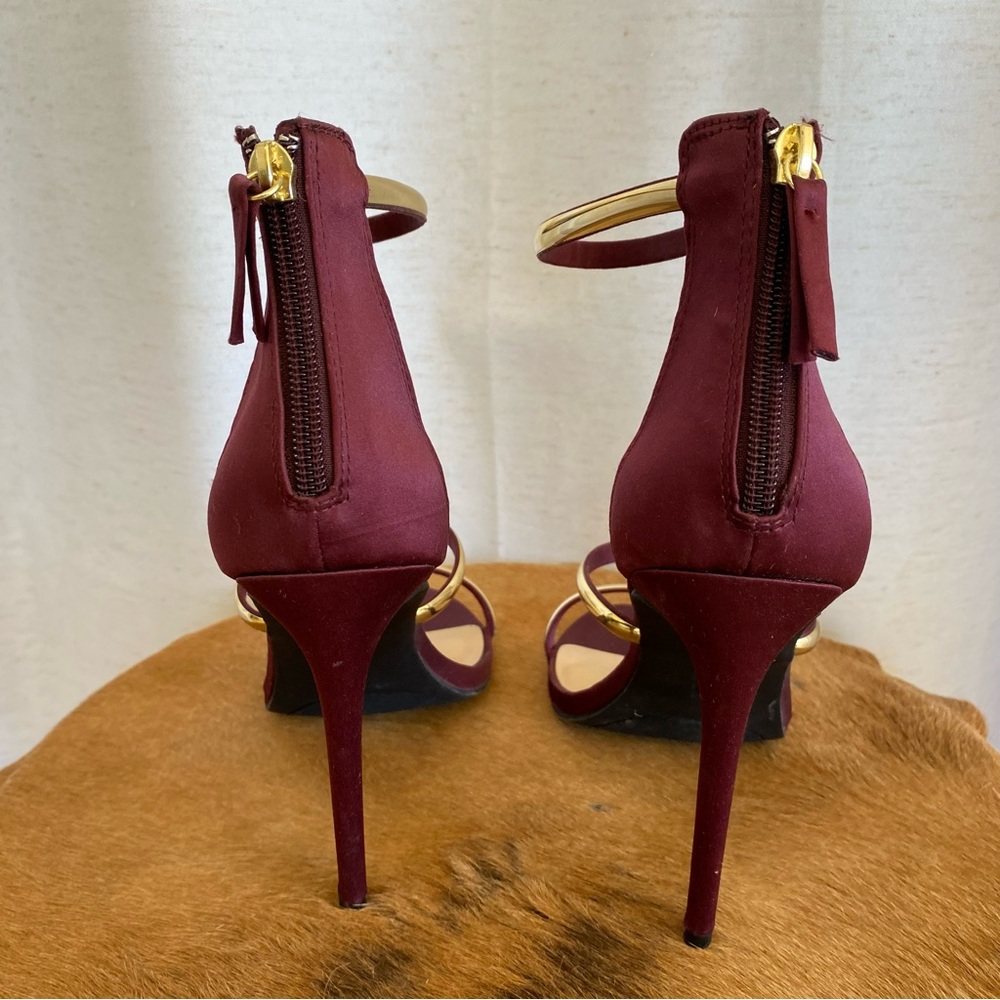 Bebe Berdine Ankle Strap Stiletto Heels Burgundy Satin - Picture 7 of 10
